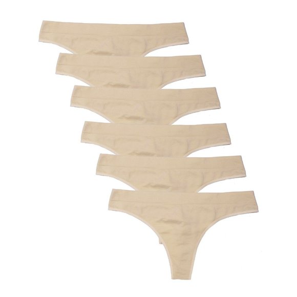 6 Pack Women's Nylon Spandex Thong A10 Beige New NWIB - Picture 1 of 7